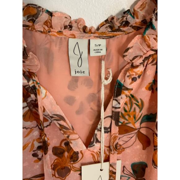 NEW Joie Floral Peasant Sleeve Boho Blouse Peach Top Tie Front Womens Size small - Picture 2 of 6